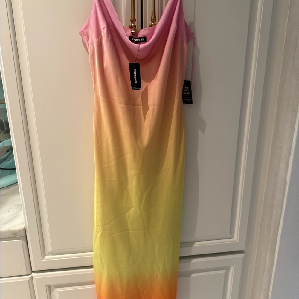 Express Pink and Yellow Midi Sundress Spaghetti Strap Easter - Picture 2 of 5